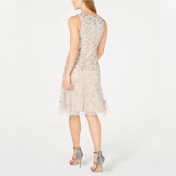 NEW! ADRIANNA PAPELL Sleeveless Knee Length Dress Sequins Beads Nude Pink SZ 12 - Picture 3 of 13